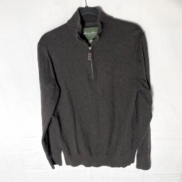Eddie Bauer Brown Cotton Cashmere Knit Mock Neck Half Zip Pullover Sweater M - Picture 1 of 13